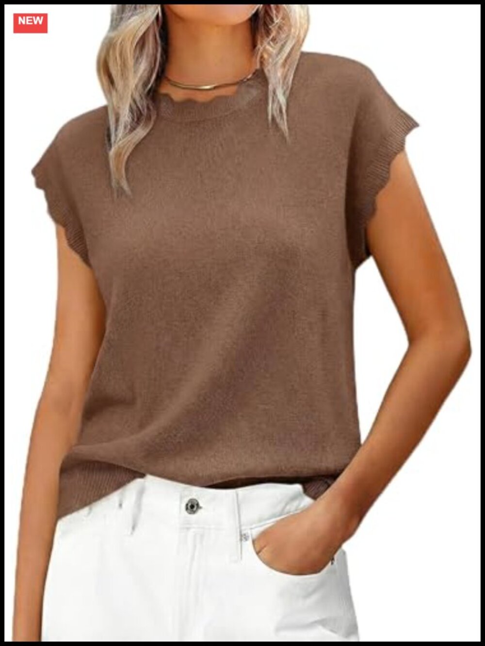 Women's Lightweight Knit Pullover Sweater with Scallop Edges